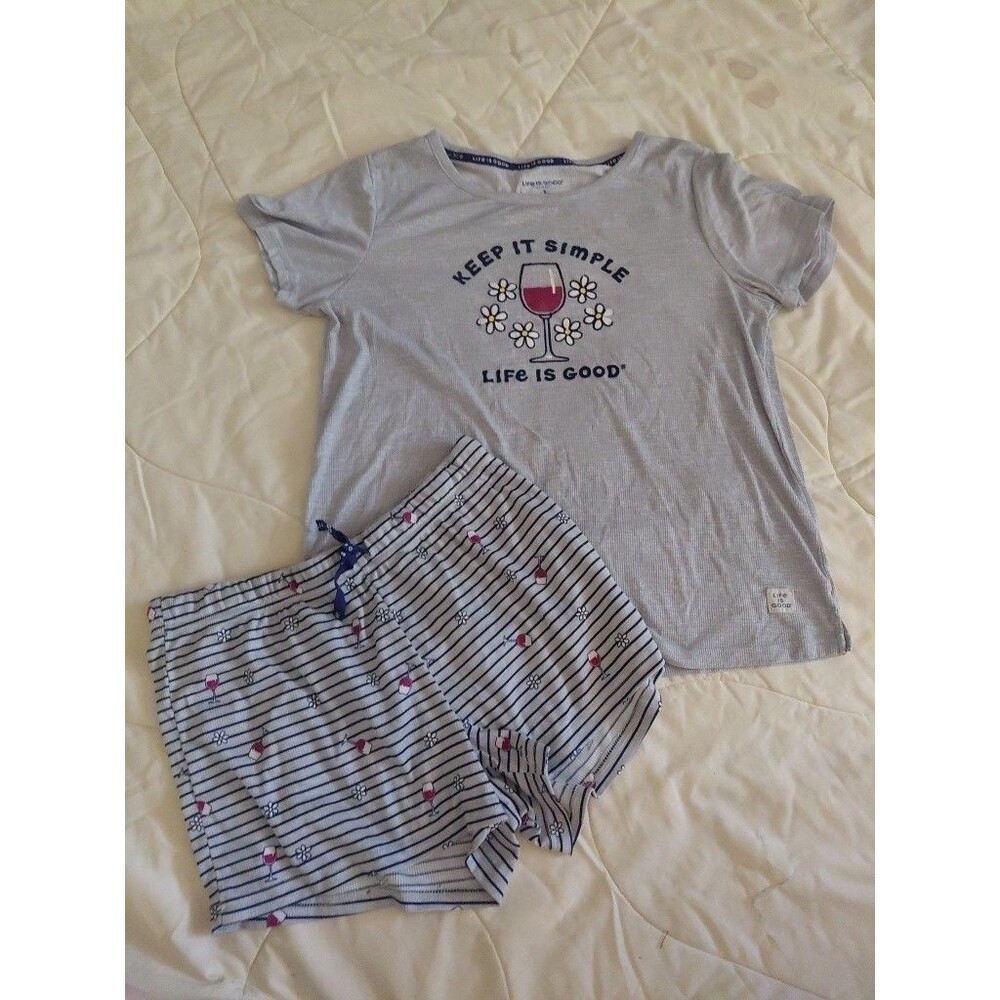 Life Is Good Women’s Shirt “keep It Simple” SLEEP Wear Set Gray Size Small